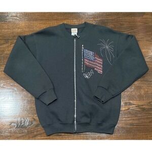 Vintage Cactus California Full Zip FLAG Sweatshirt Womens Sz M Black Studded USA